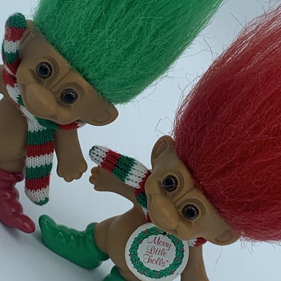Russ Troll Doll Merry Little Trolls Christmas Knit Scarf 3" Lot Of 2 - Picture 2 of 12